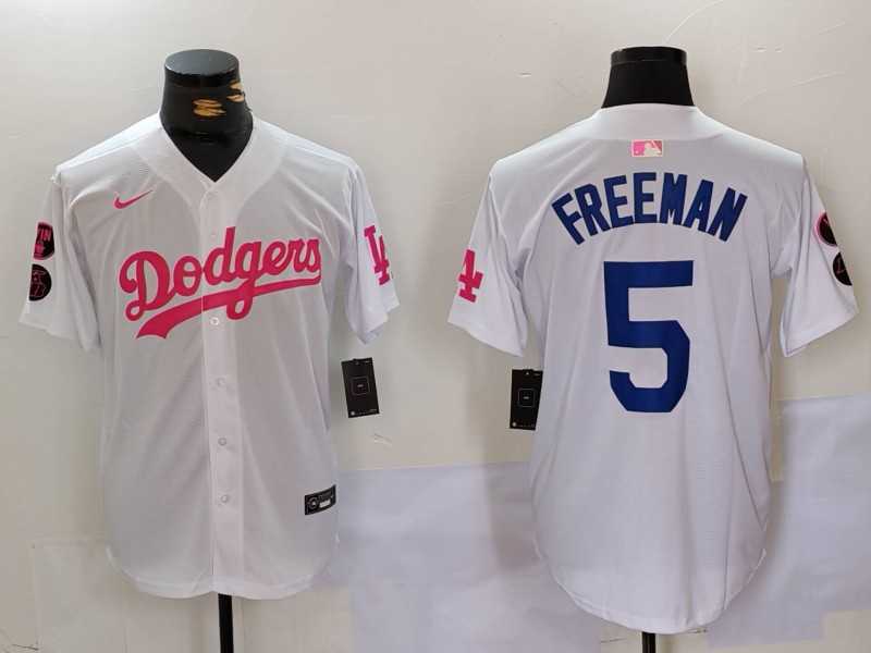 Men%27s Los Angeles Dodgers #5 Freddie Freeman White Pink Vin & Kobe Patch Stitched Baseball Jersey->los angeles dodgers->MLB Jersey